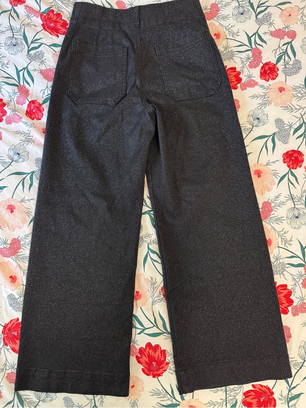 Anthro Maeve Colette Pants Sparkle Edition Black Wide Leg Crop Lurex 27 EUC - Picture 10 of 10